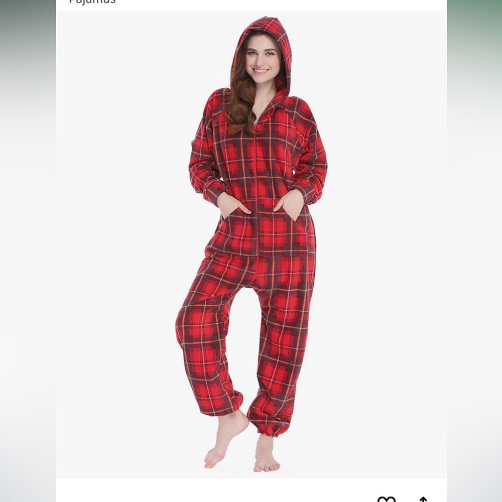 XMASCOMING Women's & Men's Hooded Fleece Onesies Plaid One-Piece Pajamas new